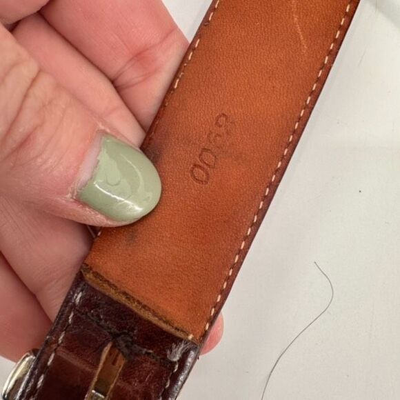 Vintage MCM Women's Crocodile Embossed Leather Silver Buckle Waist Belt Brown - Picture 11 of 16